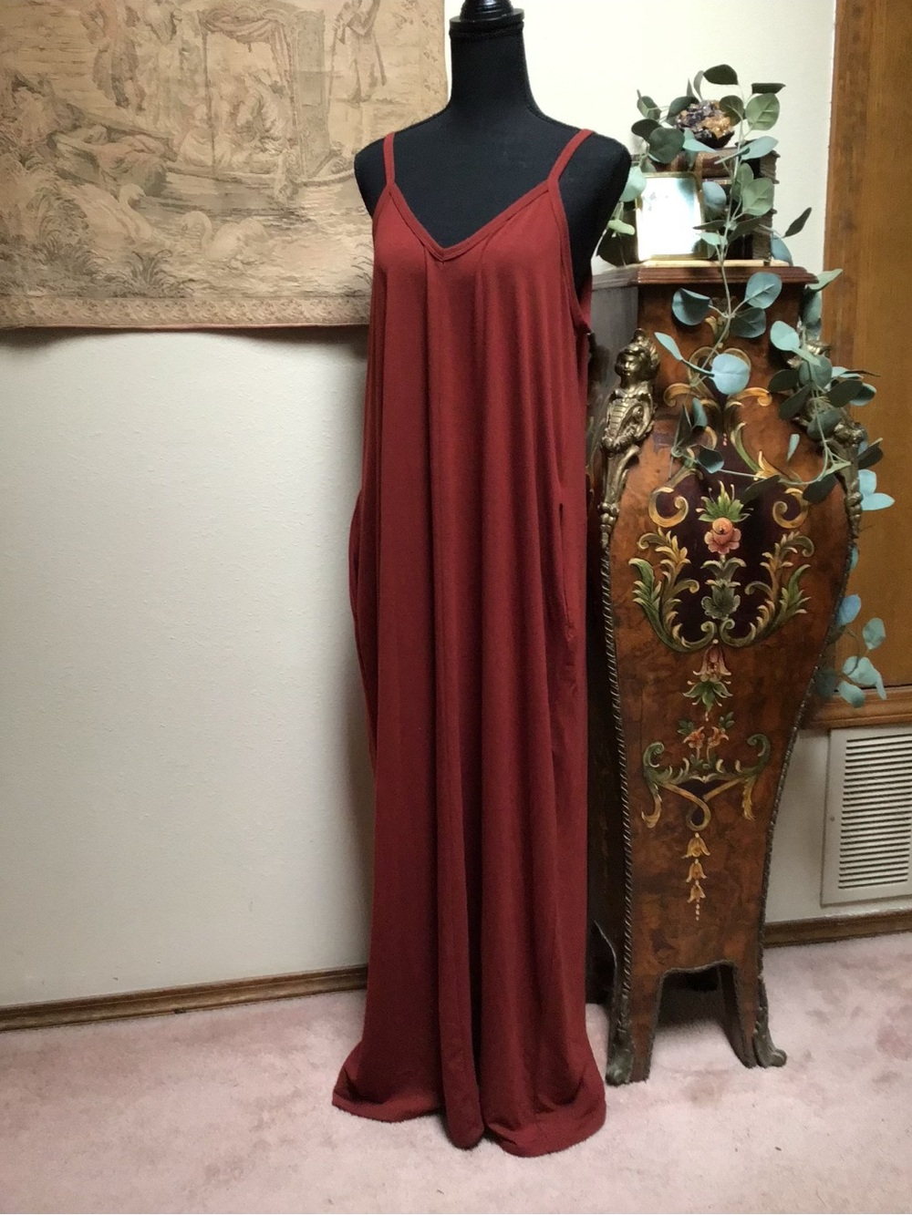Zenana Outfitters Rust Red Maxi Slip Dress